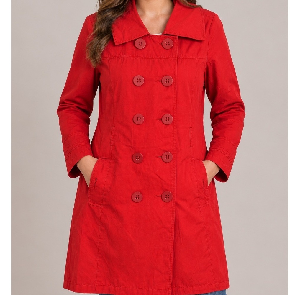 Tulle Los Angeles Women's Medium Trench Coat Red Double Breasted Cotton Blend